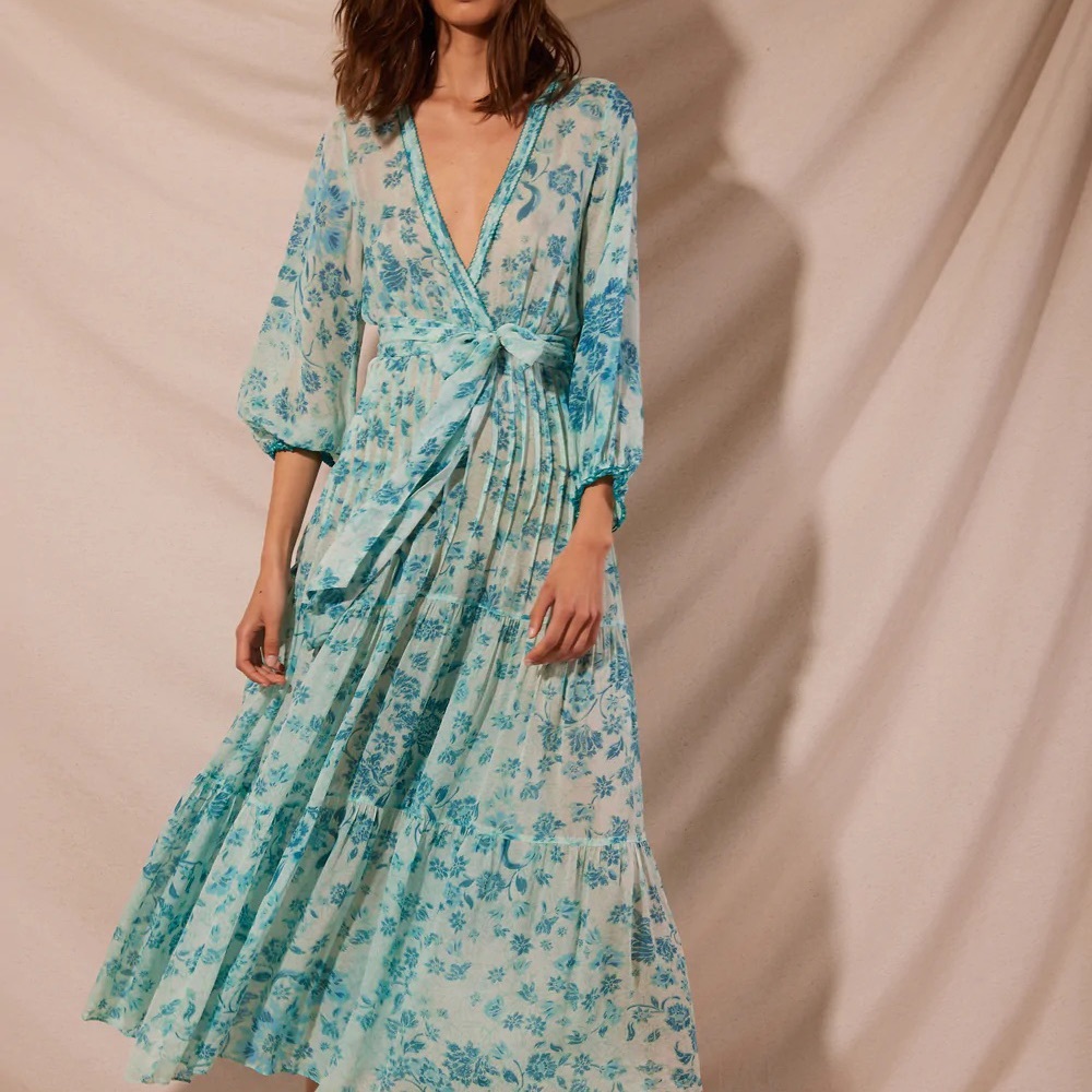 Poupette St Barth Long Emily Dress Aqua Grasse Sz Small $450. NWOT